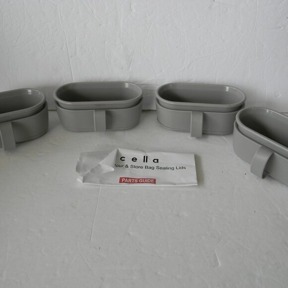 NEW Cella Set of 4 Pour & Store Bag Sealing Lids GRAY - Picture 1 of 1
